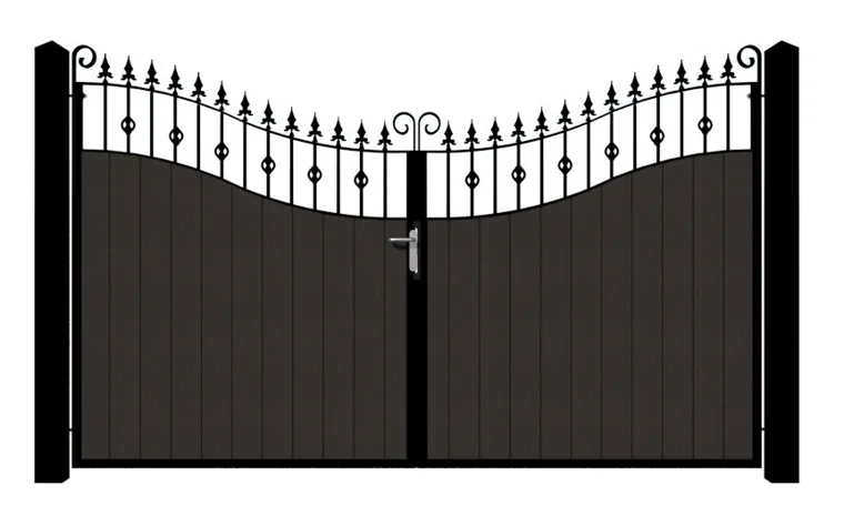 The Abertillery electric gate — scalloped top with ornate finials