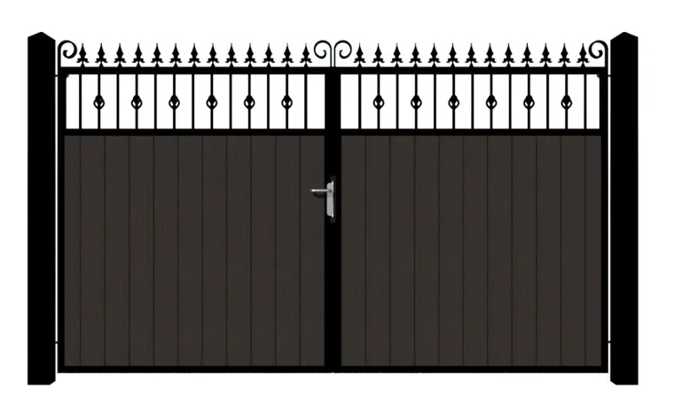 The Blaina electric gate — flat top with a row of spiked railheads