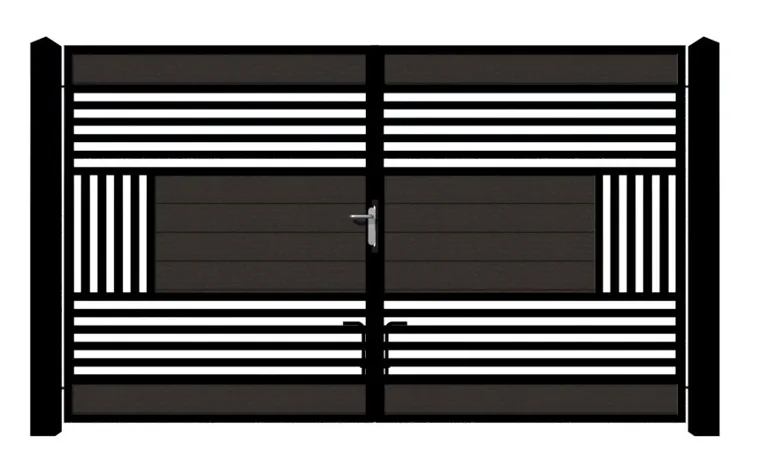 The Cwm electric gate — horizontal slat banding, modern