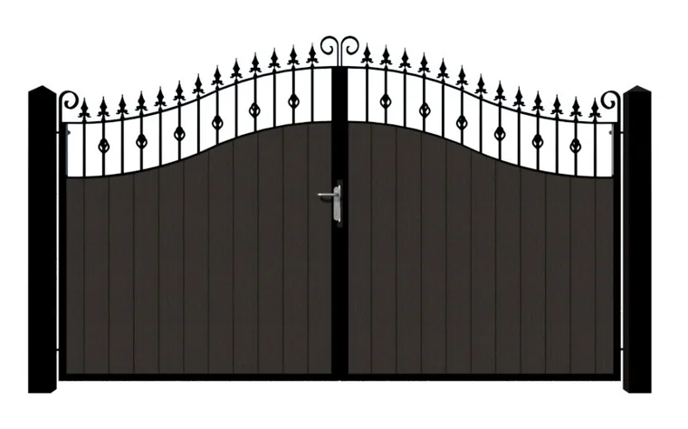 The Fochriw electric gate — arched top with ornate finials