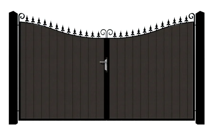 The Nantyglo electric gate — gently dipped top with fine finials