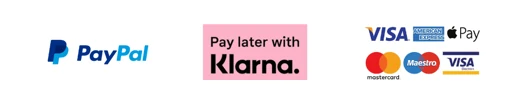 Accepted payments: PayPal, Klarna, Visa, American Express, Apple Pay, Mastercard, Maestro and Visa Electron